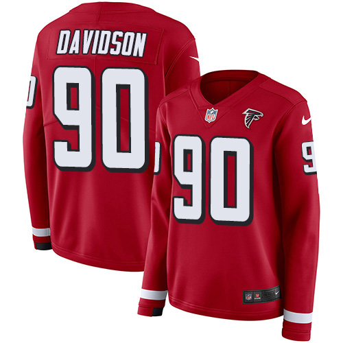 Atlanta Falcons #90 Marlon Davidson Red Team Color Women's Stitched Limited Therma Long Sleeve Jersey Womens cheap jerseys for sale - CheapJerseys.Shop
