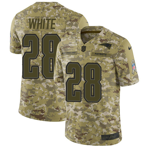 New England Patriots #28 James White Camo Youth Stitched Limited 2018 Salute to Service Jersey Youth cheap jerseys for sale - CheapJerseys.Shop