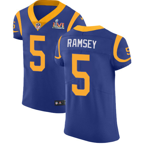 Rams #5 Jalen Ramsey Royal Blue Alternate Super Bowl LVI Patch Men's Stitched Vapor Untouchable Elite Jersey cheap jerseys for sale - CheapJerseys.Shop