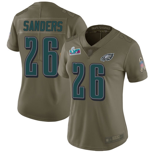 Eagles #26 Miles Sanders Olive Super Bowl LVII Patch Women's Stitched Limited 2017 Salute To Service Jersey cheap jerseys for sale - CheapJerseys.Shop