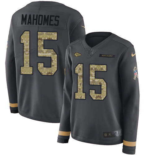 Chiefs #15 Patrick Mahomes Anthracite Salute To Service Women's Stitched Limited Therma Long Sleeve Jersey cheap jerseys for sale - CheapJerseys.Shop