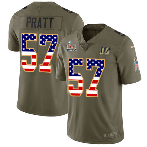 Cincinnati Bengals #57 Germaine Pratt Olive/USA Super Bowl LVI Patch Flag Men's Stitched Limited 2017 Salute To Service Jersey Men's cheap jerseys for sale - CheapJerseys.Shop