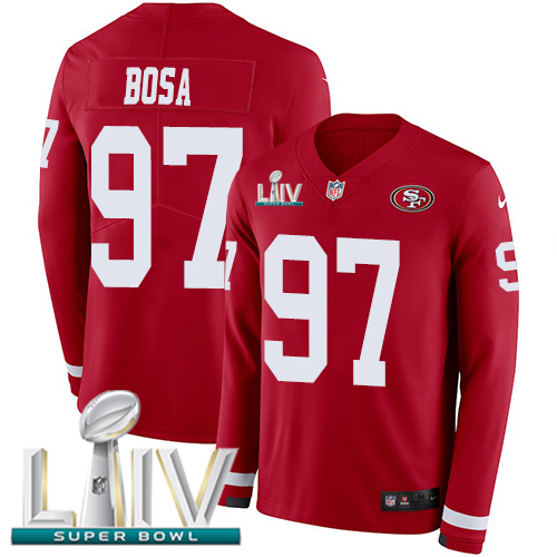 49ers #97 Nick Bosa Red Super Bowl LIV 2020 Team Color Youth Stitched Limited Therma Long Sleeve Jersey cheap jerseys for sale - CheapJerseys.Shop