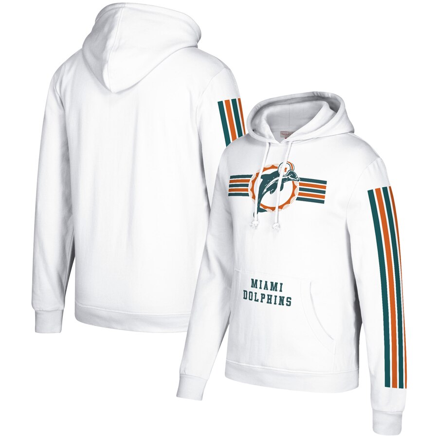 Miami Dolphins Mitchell & Ness Three Stripe Pullover Hoodie White cheap jerseys for sale - CheapJerseys.Shop