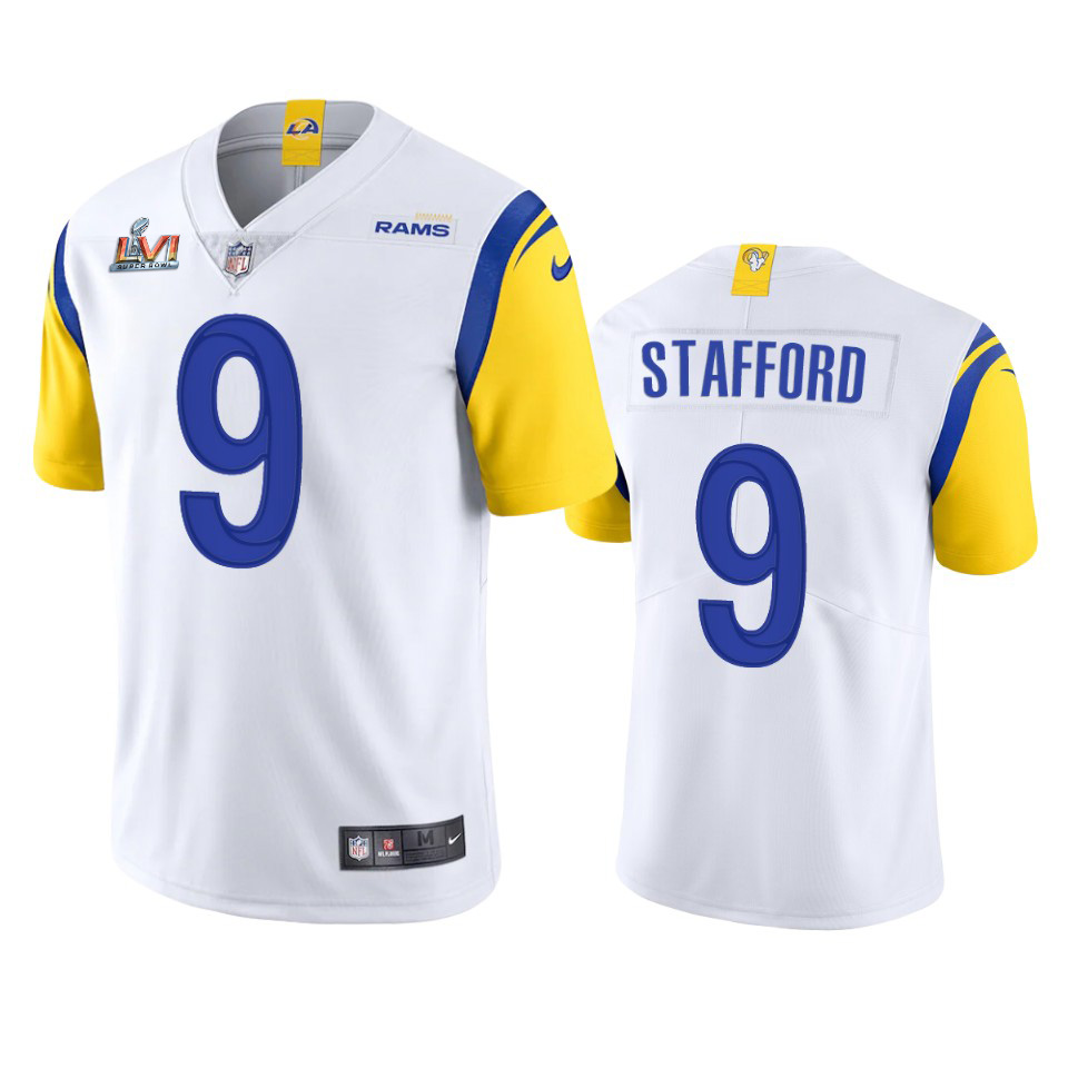 Los Angeles Rams #9 Matthew Stafford Men's Super Bowl LVI Patch Alternate Vapor Limited Jersey - White cheap jerseys for sale - CheapJerseys.Shop