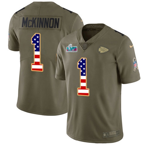 Chiefs #1 Jerick McKinnon Olive/USA Flag Super Bowl LVII Patch Youth Stitched Limited 2017 Salute To Service Jersey cheap jerseys for sale - CheapJerseys.Shop