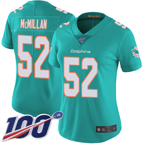 Miami Dolphins #52 Raekwon McMillan Aqua Green Team Color Women's Stitched 100th Season Vapor Limited Jersey Womens cheap jerseys for sale - CheapJerseys.Shop
