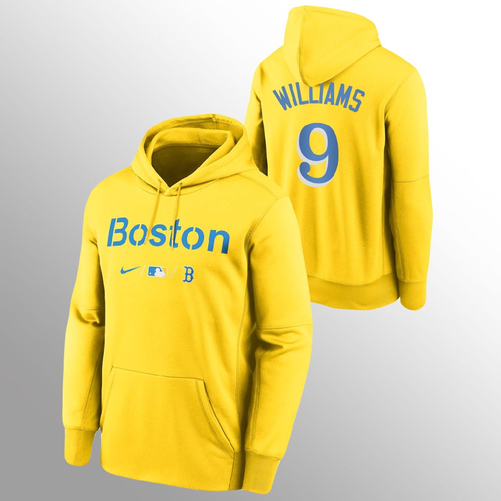 Boston Red Sox #9 Ted Williams Men's 2021 City Connect Gold Pullover Baseball Hoodie cheap jerseys for sale - CheapJerseys.Shop