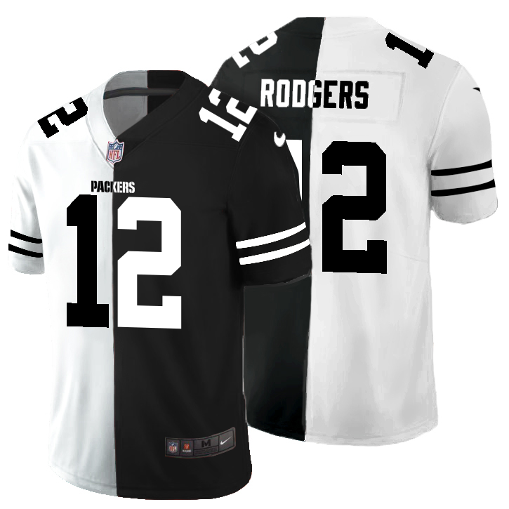 Green Bay Packers #12 Aaron Rodgers Men's Black V White Peace Split Vapor Untouchable Limited Jersey cheap jerseys for sale - CheapJerseys.Shop