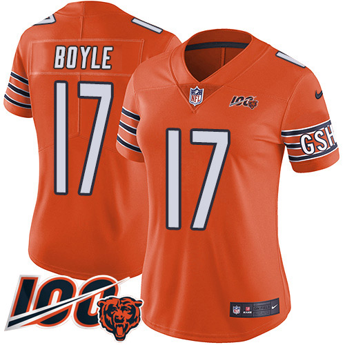 Bears #17 Tim Boyle Orange Women's Stitched Limited Rush 100th Season Jersey cheap jerseys for sale - CheapJerseys.Shop