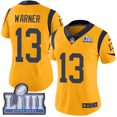 Los Angeles Rams #13 Kurt Warner Gold Super Bowl LIII Bound Women's Stitched Limited Rush Jersey Womens cheap jerseys for sale - CheapJerseys.Shop