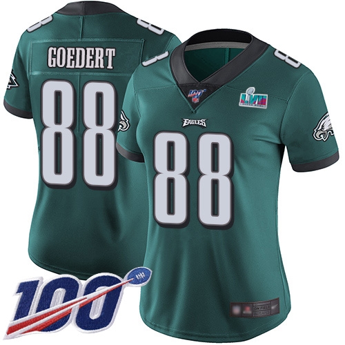 Eagles #88 Dallas Goedert Green Team Color Super Bowl LVII Patch Women's Stitched 100th Season Vapor Limited Jersey cheap jerseys for sale - CheapJerseys.Shop