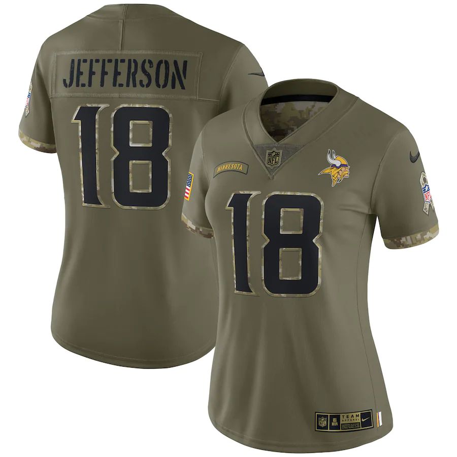 Minnesota Vikings #18 Justin Jefferson Women's 2022 Salute To Service Limited Jersey - Olive cheap jerseys for sale - CheapJerseys.Shop