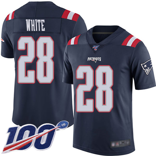 New England Patriots #28 James White Navy Blue Men's Stitched Limited Rush 100th Season Jersey Men's cheap jerseys for sale - CheapJerseys.Shop