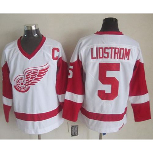 Detroit Red Wings #5 Nicklas Lidstrom White CCM Throwback Stitched Jersey Men's cheap jerseys for sale - CheapJerseys.Shop