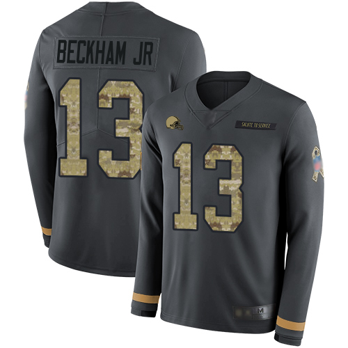 Cleveland Browns #13 Odell Beckham Jr Anthracite Salute to Service Youth Stitched Limited Therma Long Sleeve Jersey Youth cheap jerseys for sale - CheapJerseys.Shop