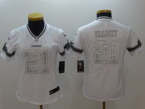 Cowboys #21 Ezekiel Elliott White Women's Stitched Limited Platinum Jersey cheap jerseys for sale - CheapJerseys.Shop