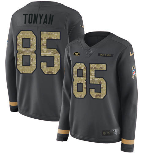 Green Bay Packers #85 Robert Tonyan Anthracite Salute to Service Women's Stitched Limited Therma Long Sleeve Jersey Womens cheap jerseys for sale - CheapJerseys.Shop