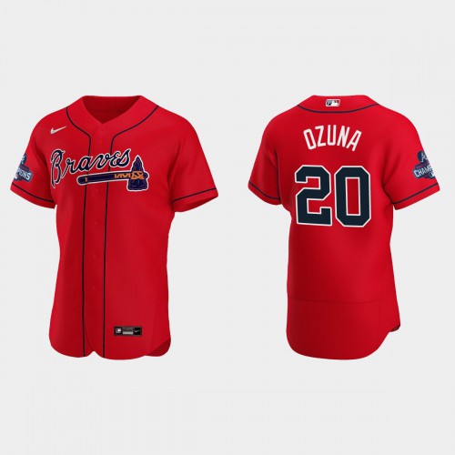 Atlanta Atlanta Braves #20 Marcell Ozuna Men's 2021 World Series Champions Patch Authentic Player Jersey - Red Men's cheap jerseys for sale - CheapJerseys.Shop