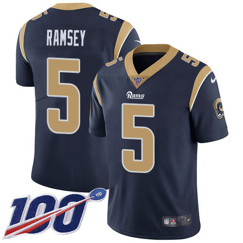 Rams #5 Jalen Ramsey Navy Blue Team Color Men's Stitched 100th Season Vapor Limited Jersey cheap jerseys for sale - CheapJerseys.Shop