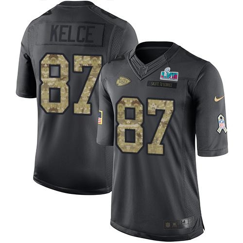 Chiefs #87 Travis Kelce Black Super Bowl LVII Patch Youth Stitched Limited 2016 Salute To Service Jersey cheap jerseys for sale - CheapJerseys.Shop