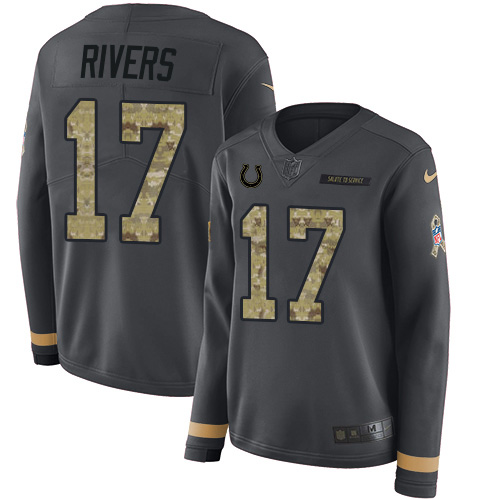 Indianapolis Colts #17 Philip Rivers Anthracite Salute to Service Women's Stitched Limited Therma Long Sleeve Jersey Womens cheap jerseys for sale - CheapJerseys.Shop
