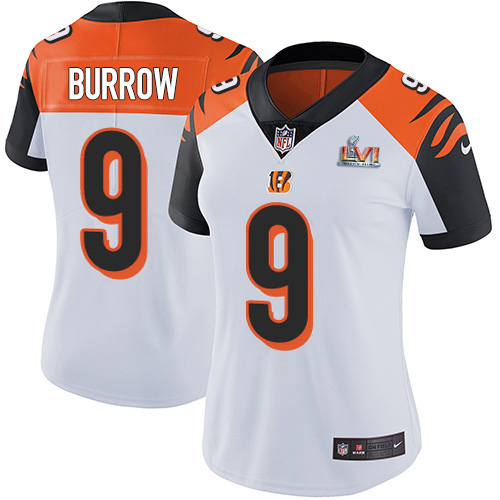 Bengals #9 Joe Burrow White Super Bowl LVI Patch Women's Stitched Vapor Untouchable Limited Jersey cheap jerseys for sale - CheapJerseys.Shop