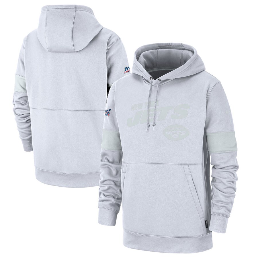New York Jets 100 2019 Sideline Platinum Therma Pullover Hoodie White cheap jerseys for sale - CheapJerseys.Shop
