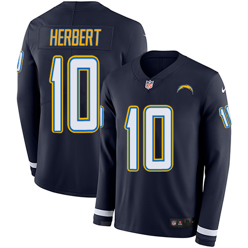 Chargers #10 Justin Herbert Navy Blue Team Color Youth Stitched Limited Therma Long Sleeve Jersey cheap jerseys for sale - CheapJerseys.Shop