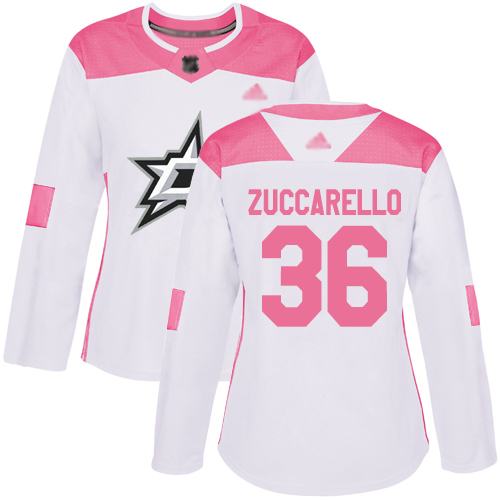 Dallas Stars #36 Mats Zuccarello White/Pink Authentic Fashion Women's Stitched Jersey Womens cheap jerseys for sale - CheapJerseys.Shop