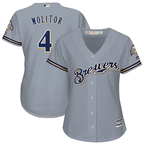Milwaukee Brewers #4 Paul Molitor Grey Road Women's Stitched Jersey Womens cheap jerseys for sale - CheapJerseys.Shop