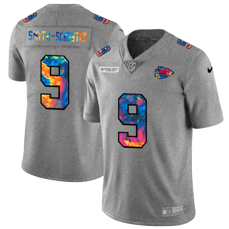 Kansas City Chiefs #9 JuJu Smith-Schuster Men's Multi-Color 2020 Crucial Catch Jersey Greyheather cheap jerseys for sale - CheapJerseys.Shop