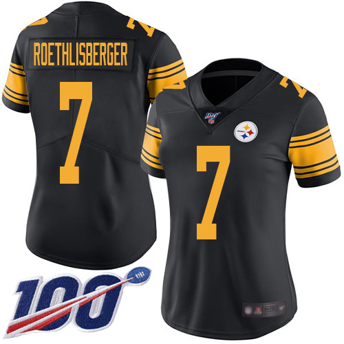 Pittsburgh Steelers #7 Ben Roethlisberger Black Women's Stitched Limited Rush 100th Season Jersey Womens cheap jerseys for sale - CheapJerseys.Shop