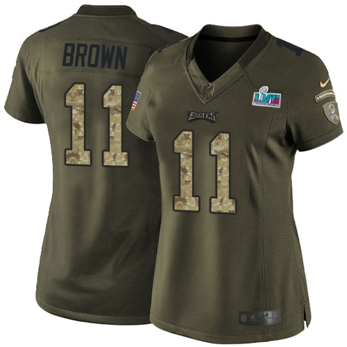 Eagles #11 A.J. Brown Green Super Bowl LVII Patch Women's Stitched Limited 2015 Salute To Service Jersey cheap jerseys for sale - CheapJerseys.Shop
