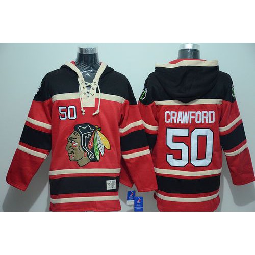 Chicago Blackhawks #50 Corey Crawford Red Sawyer Hooded Sweatshirt Stitched Jersey Men's cheap jerseys for sale - CheapJerseys.Shop