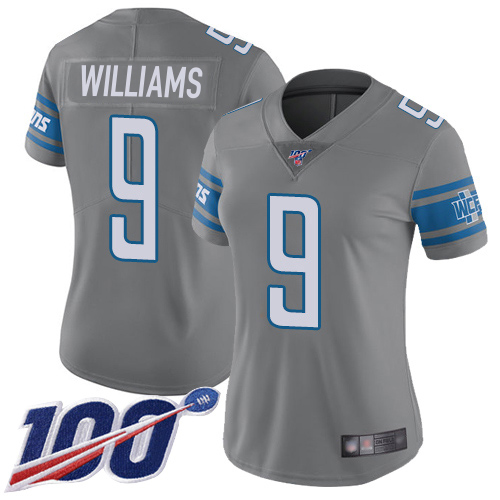 Lions #9 Jameson Williams Gray Women's Stitched Limited Rush 100th Season Jersey cheap jerseys for sale - CheapJerseys.Shop