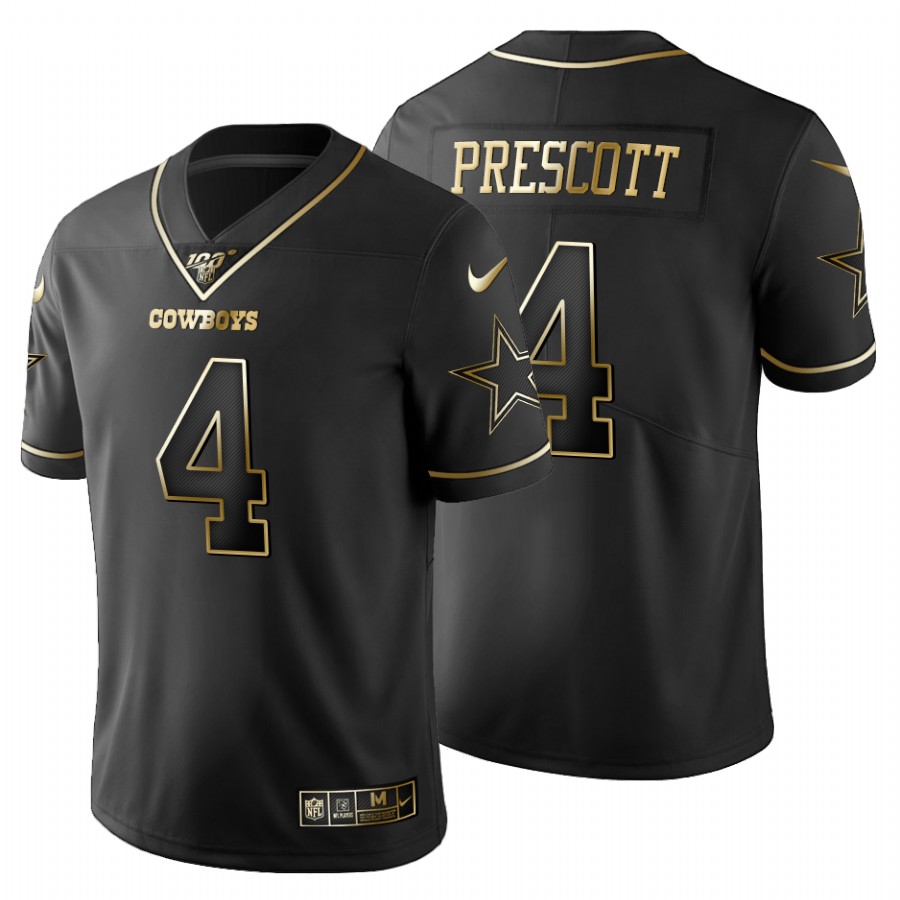 Dallas Cowboys #4 Dak Prescott Men's Black Golden Limited 100 Jersey cheap jerseys for sale - CheapJerseys.Shop