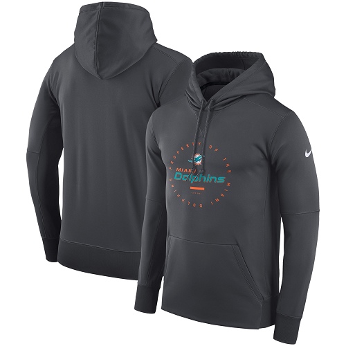 Men's Miami Dolphins Charcoal Sideline Property Of Wordmark Logo Performance Pullover Hoodie cheap jerseys for sale - CheapJerseys.Shop