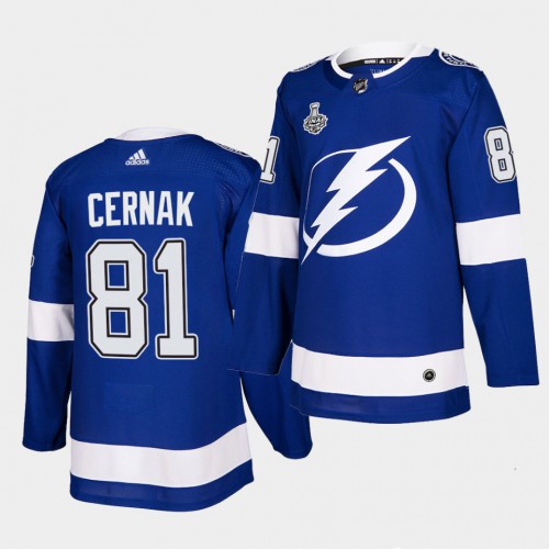 Tampa Bay Lightning #81 Erik Cernak Blue Home Authentic 2021 Stanley Cup Final Patch Jersey Men's cheap jerseys for sale - CheapJerseys.Shop