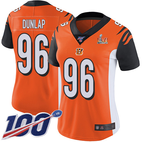 Cincinnati Bengals #96 Carlos Dunlap Orange Super Bowl LVI Patch Alternate Women's Stitched 100th Season Vapor Untouchable Limited Jersey Womens cheap jerseys for sale - CheapJerseys.Shop