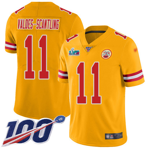 Chiefs #11 Marquez Valdes-Scantling Gold Super Bowl LVII Patch Youth Stitched Limited Inverted Legend 100th Season Jersey cheap jerseys for sale - CheapJerseys.Shop