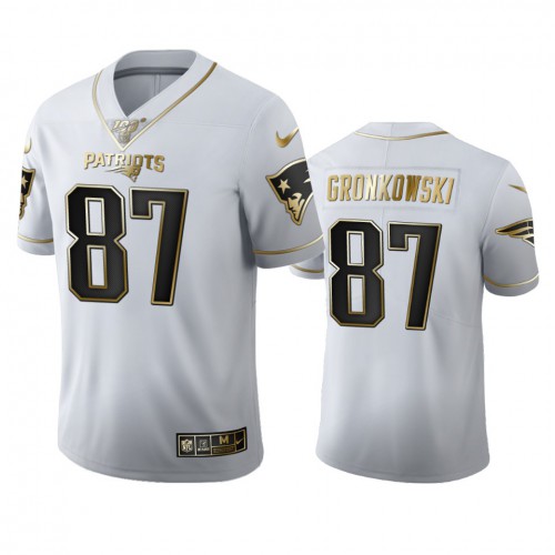 New England New England Patriots #87 Rob Gronkowski Men's White Golden Edition Vapor Limited 100 Jersey Men's cheap jerseys for sale - CheapJerseys.Shop