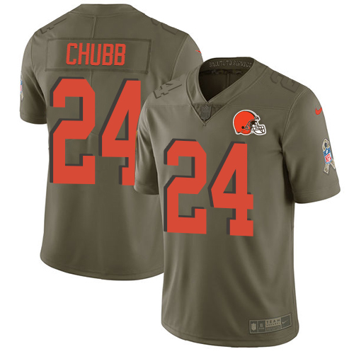 Browns #24 Nick Chubb Olive Youth Stitched Limited 2017 Salute To Service Jersey cheap jerseys for sale - CheapJerseys.Shop