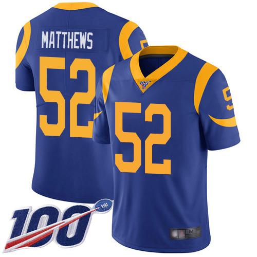 Los Angeles Rams #52 Clay Matthews Royal Blue Alternate Men's Stitched 100th Season Vapor Limited Jersey Men's cheap jerseys for sale - CheapJerseys.Shop
