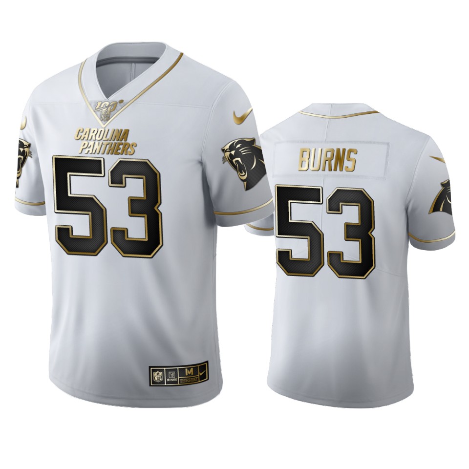 Carolina Panthers #53 Brian Burns Men's White Golden Edition Vapor Limited 100 Jersey cheap jerseys for sale - CheapJerseys.Shop