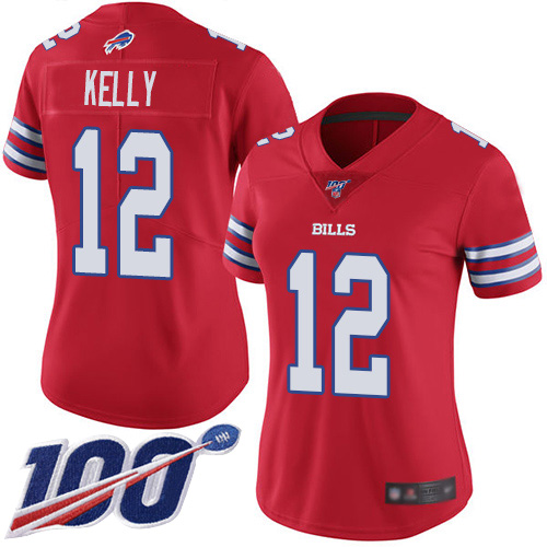 Bills #12 Jim Kelly Red Women's Stitched Limited Rush 100th Season Jersey cheap jerseys for sale - CheapJerseys.Shop