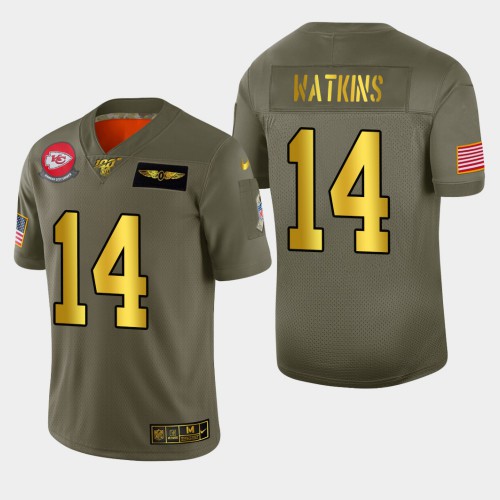 Kansas City Kansas City Chiefs #14 Sammy Watkins Men's Olive Gold 2019 Salute to Service Limited 100 Jersey Men's cheap jerseys for sale - CheapJerseys.Shop
