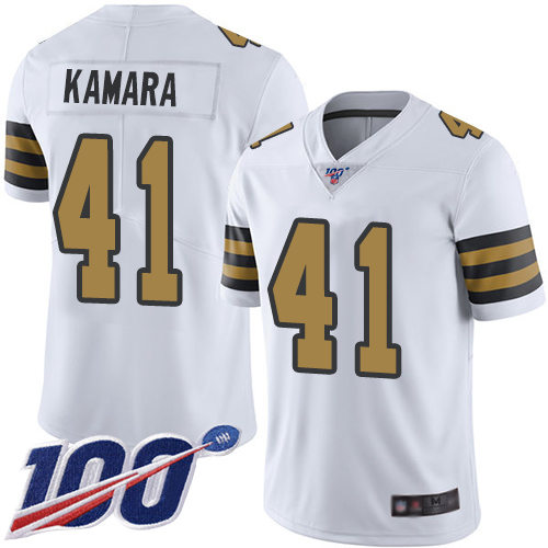 Saints #41 Alvin Kamara White Youth Stitched Limited Rush 100th Season Jersey cheap jerseys for sale - CheapJerseys.Shop