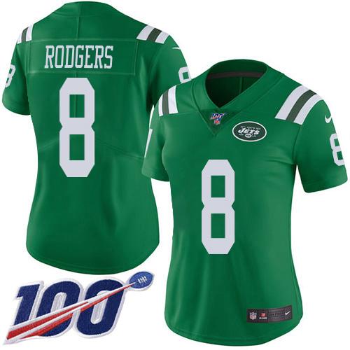 Jets #8 Aaron Rodgers Green Women's Stitched Limited Rush 100th Season Jersey cheap jerseys for sale - CheapJerseys.Shop