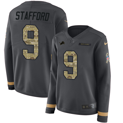 Detroit Lions #9 Matthew Stafford Anthracite Salute to Service Women's Stitched Limited Therma Long Sleeve Jersey Womens cheap jerseys for sale - CheapJerseys.Shop